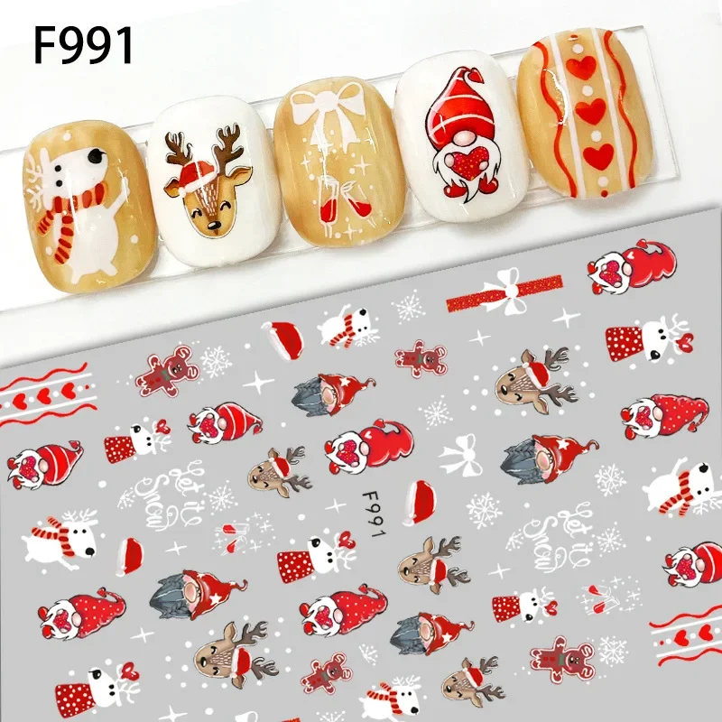 Calcomanías navideñas para uñas, diseños de árbol, Santa, reno, muñeco de nieve 4