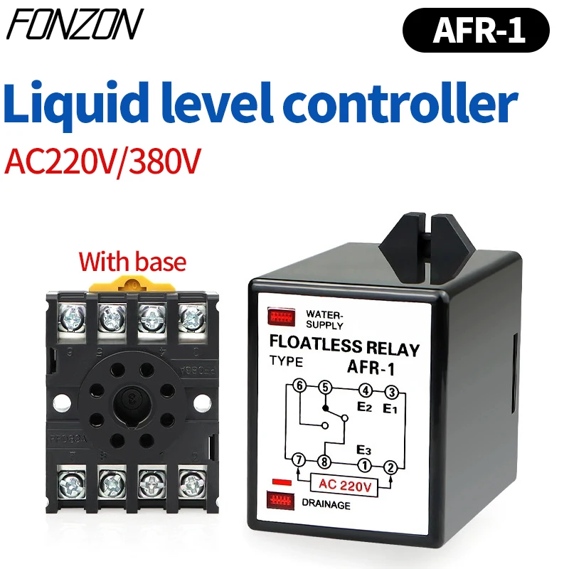 AFR-1 AC220V 380V Level Relay Floatless Level Switch Water Level Controller Switch Pump Automatically Switches with Base