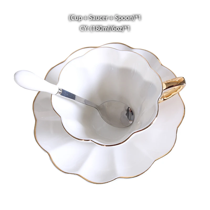 Elegant Flower Bone China Tea Cup Saucer Spoon Set 180ml Ceramic Teacup White Porcelain Coffee Cup Tea Set Cafe Espresso Cup