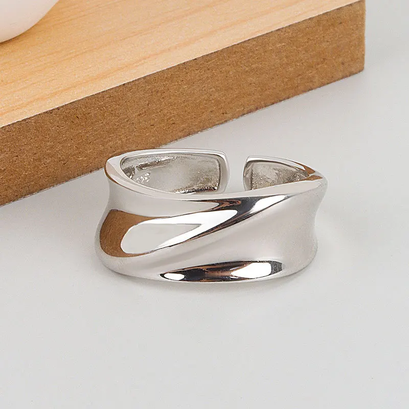 

925 Sterling Silver New Minimalist Irregular Wide Ring For Woman Simple Temperament Fine Jewelry Accessories