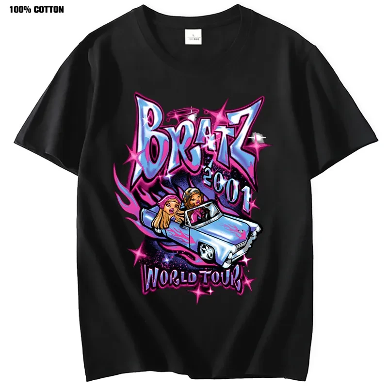 Summer Oversized Men T-shirt Bratz Print T Shirts Harajuku Y2k Tops Women Casual Cotton Short Sleeve Tshirt Unisex Street Tees