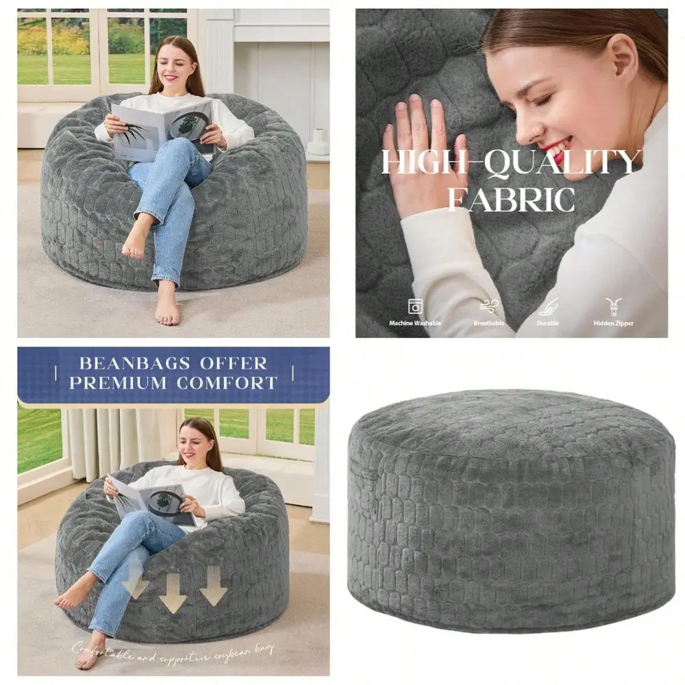 Bag Chairs Adult Bean Bags With Fluffy Cover, Large Beanbag Chair With Filler Giant Bean Bag Chairs For Adults For Living Room,
