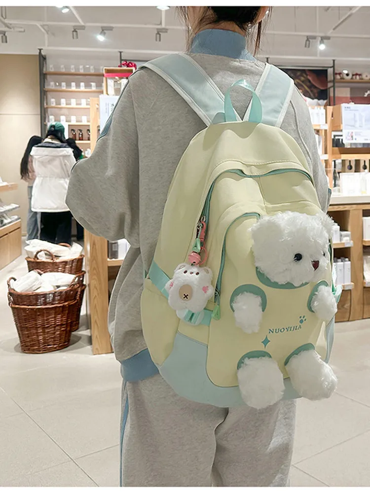 Cute Bear Doll Backpack for Girls Elementary School Students Fashionable High Aesthetic Value Double Shoulder Children's Back...