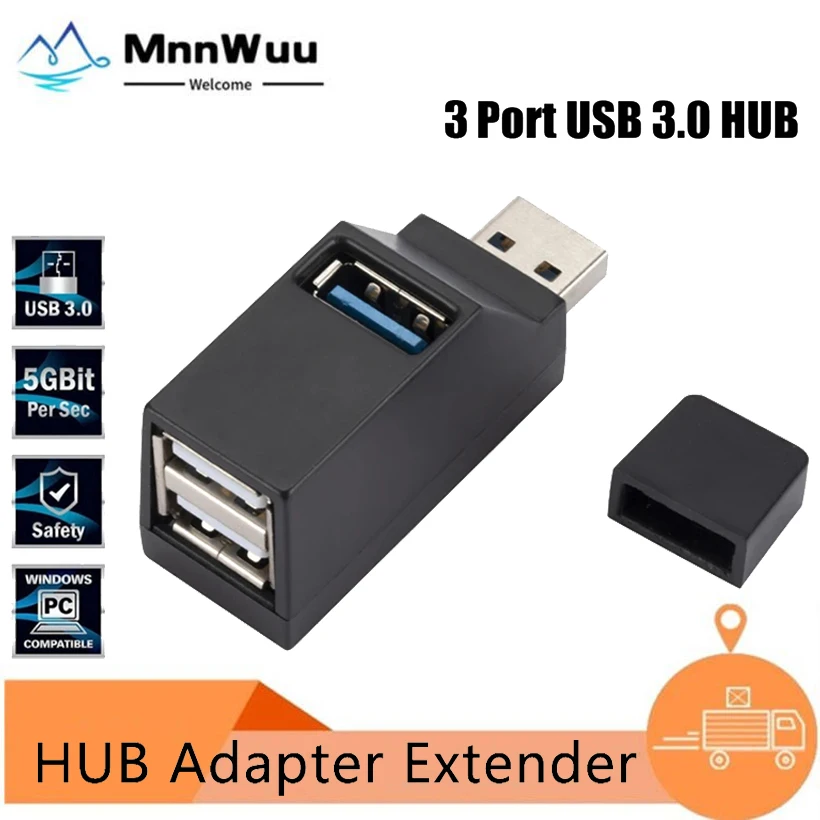 

MnnWuu USB 3.0 HUB Adapter Extender Mini 1 to 3 Ports High Speed USB 2.0 Hub For PC Laptop U Disk Card Reader Accessories