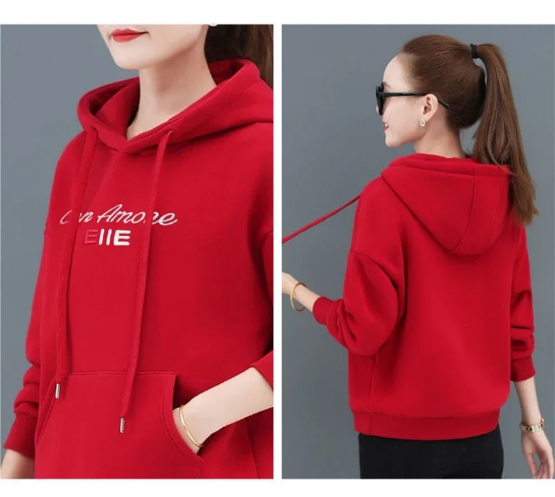 2024 New In Hoodies & Sweatshirts Hooded Autumn Winter Fleece Thick Warm Pullover Cheap Women's Sweatshirts And Free Shipping