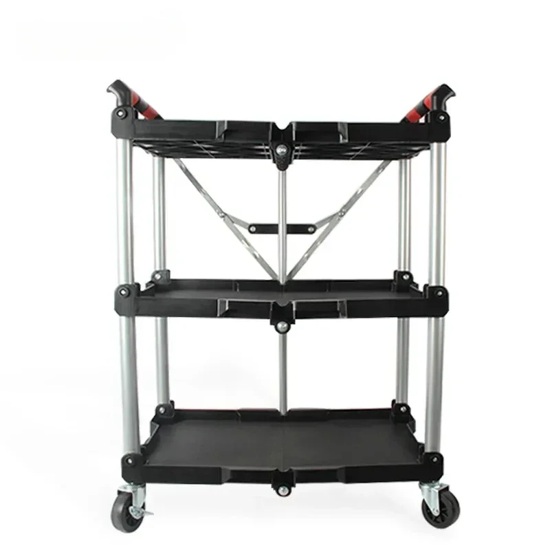 Foldable in Three Layers Multifunction Plastic Rolling Cart Working Trolley Tools