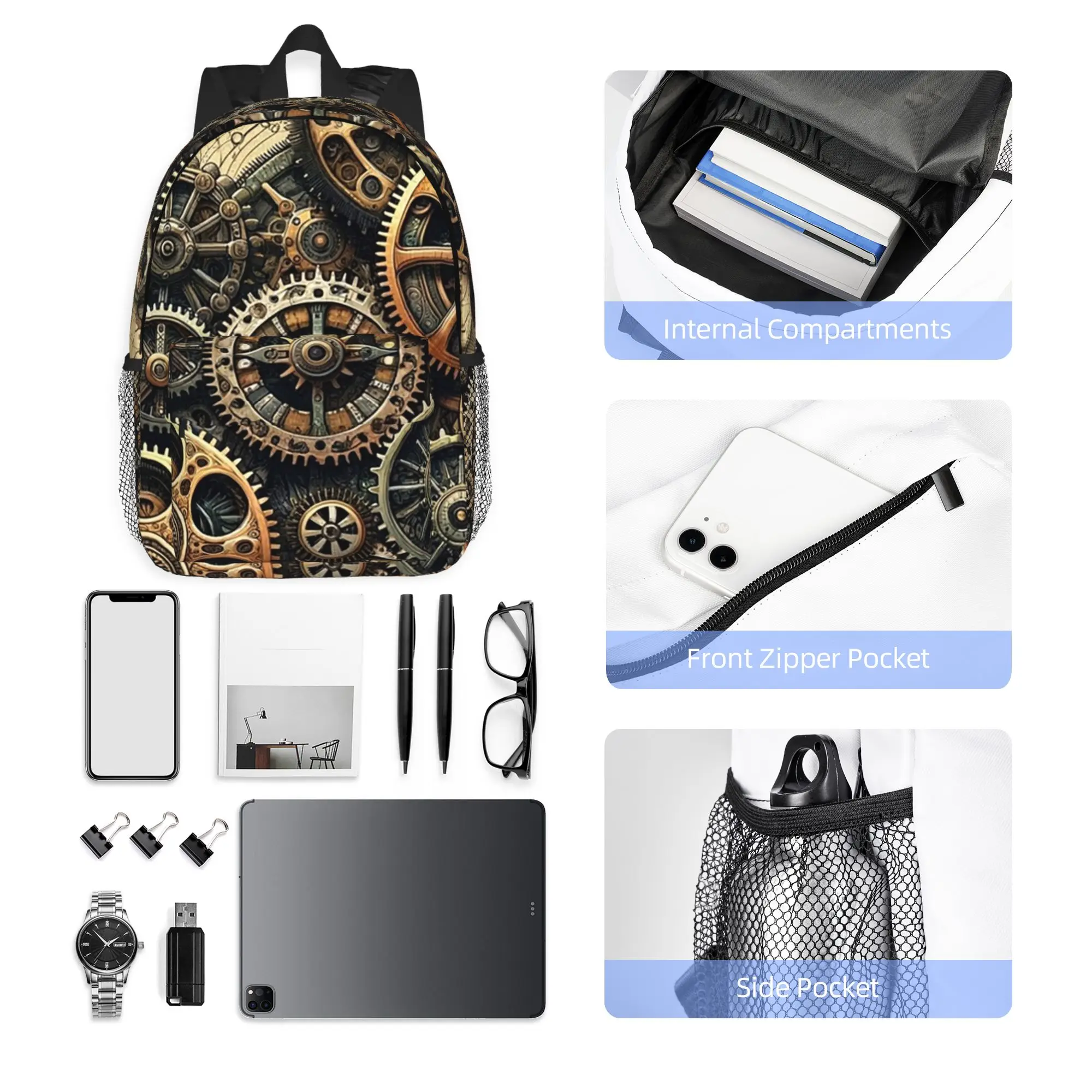 Intricate Steampunk Gears Assembly Backpack Hot Sale Daypack Boys Girls BookBag Shoulder Bags for Men Women School Bag
