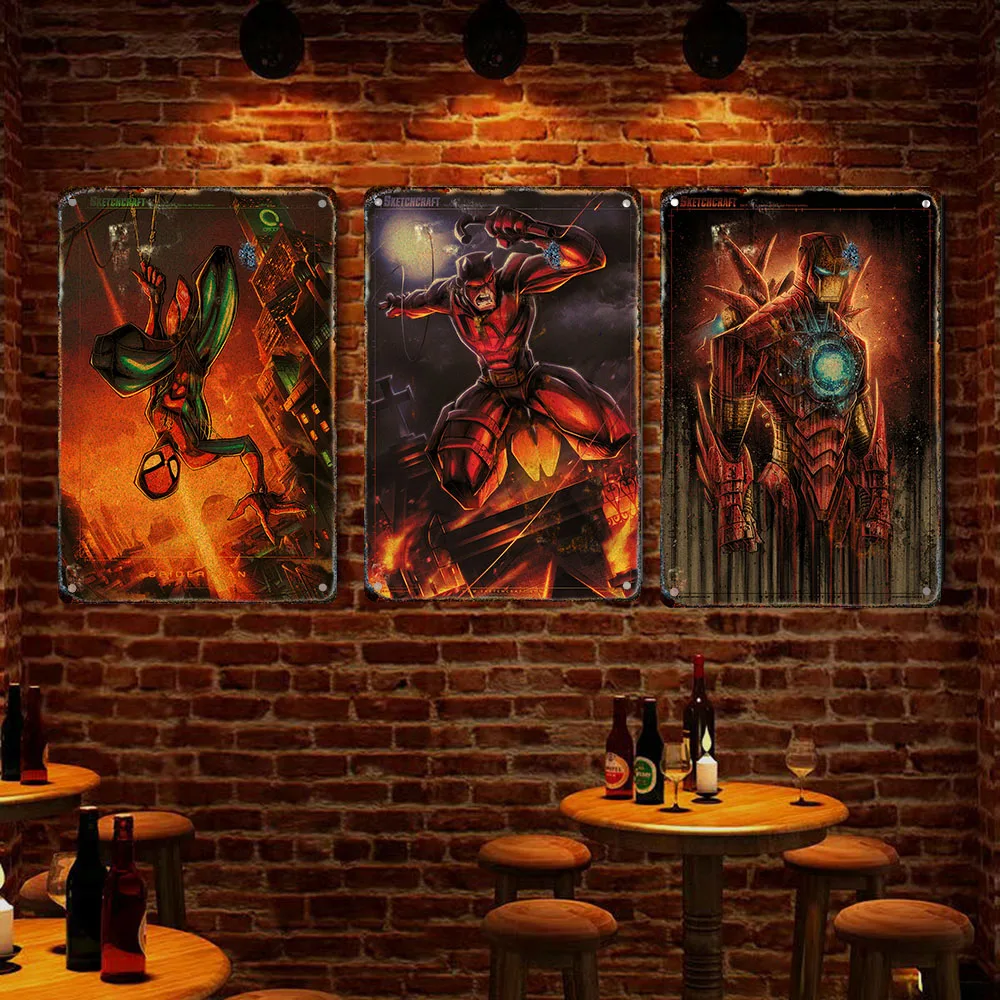 Marvel Decor Vintage Metal Tin Sign Plaque Spiderman Hulk Captain America Bar Pub Cafe Man Cave Club Decor Wall Art Decoration