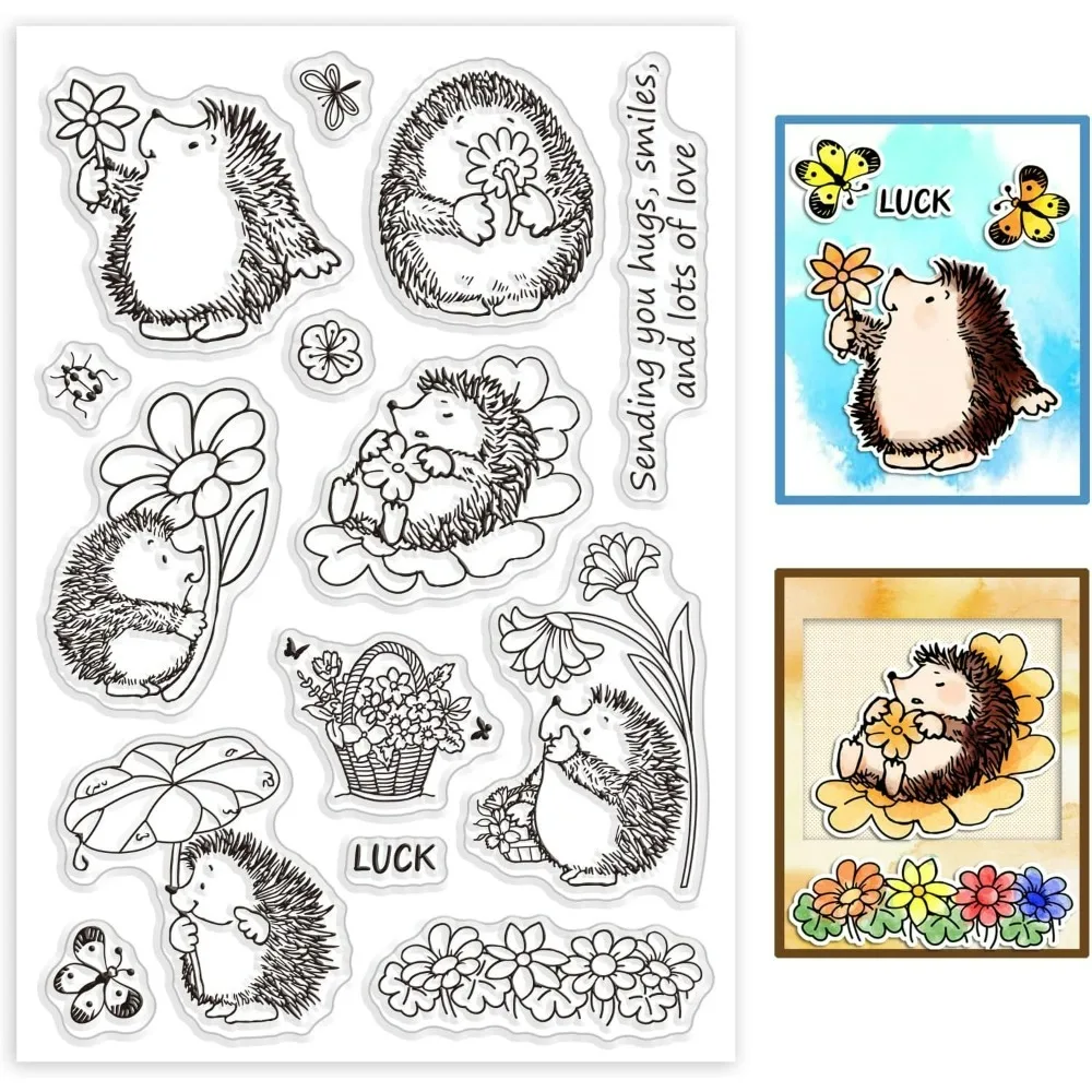 Jeż wyczyść znaczki kwiaty silikonowe wyczyść pieczęć pieczęcie zwierząt przezroczyste znaczki dla DIY Scrapbooking tworzenie kartek zdjęcie