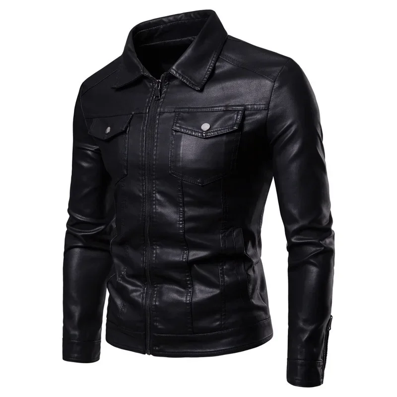 

Autumn New Large Leather Coat Men's Leather Jacket Korean Version Slim Fit Polo Neck Motorcycle Jacket Coat