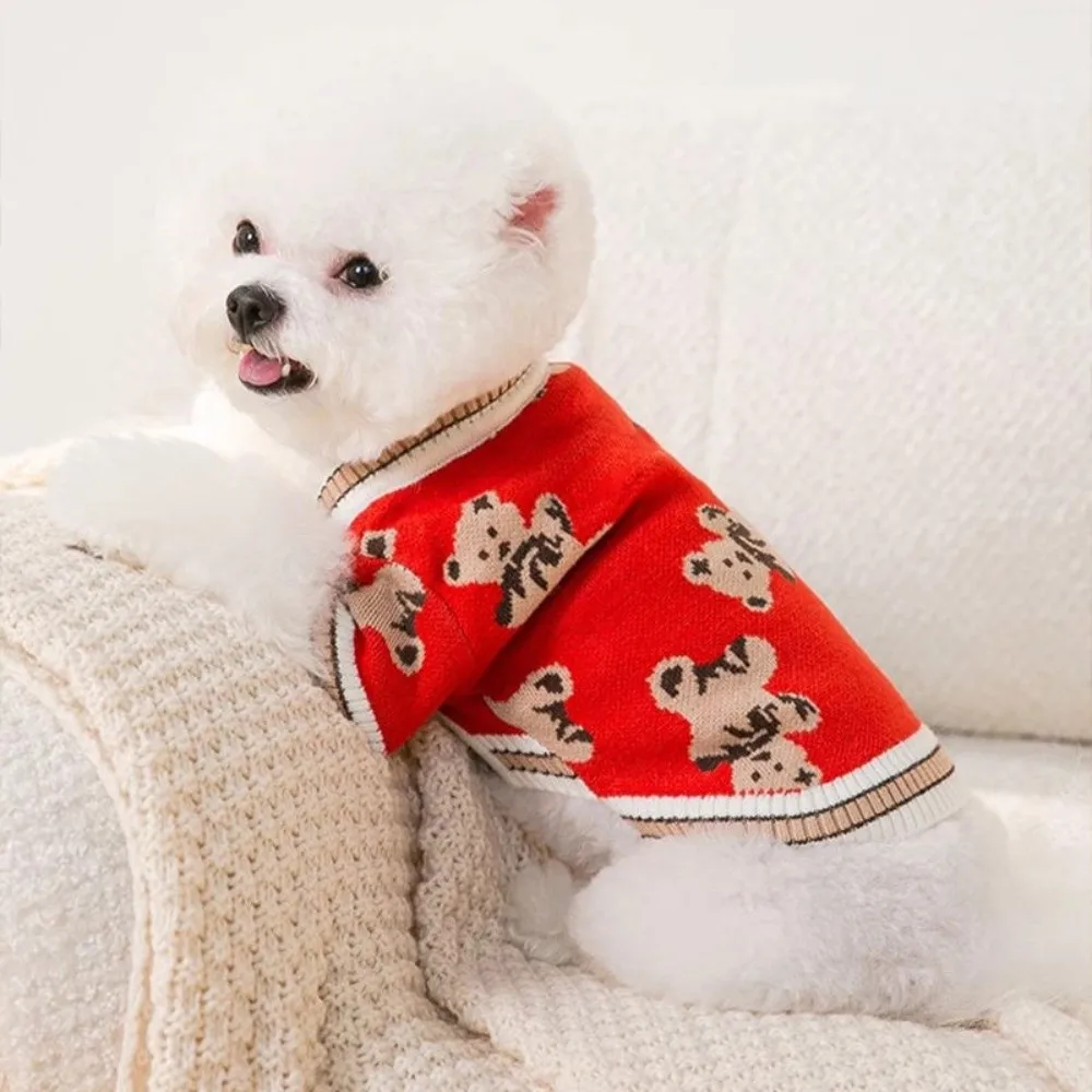 

Knitted Dog Sweater Warm Universal Dog Winter Clothes Comfort Bear pattren Pet Cardigan