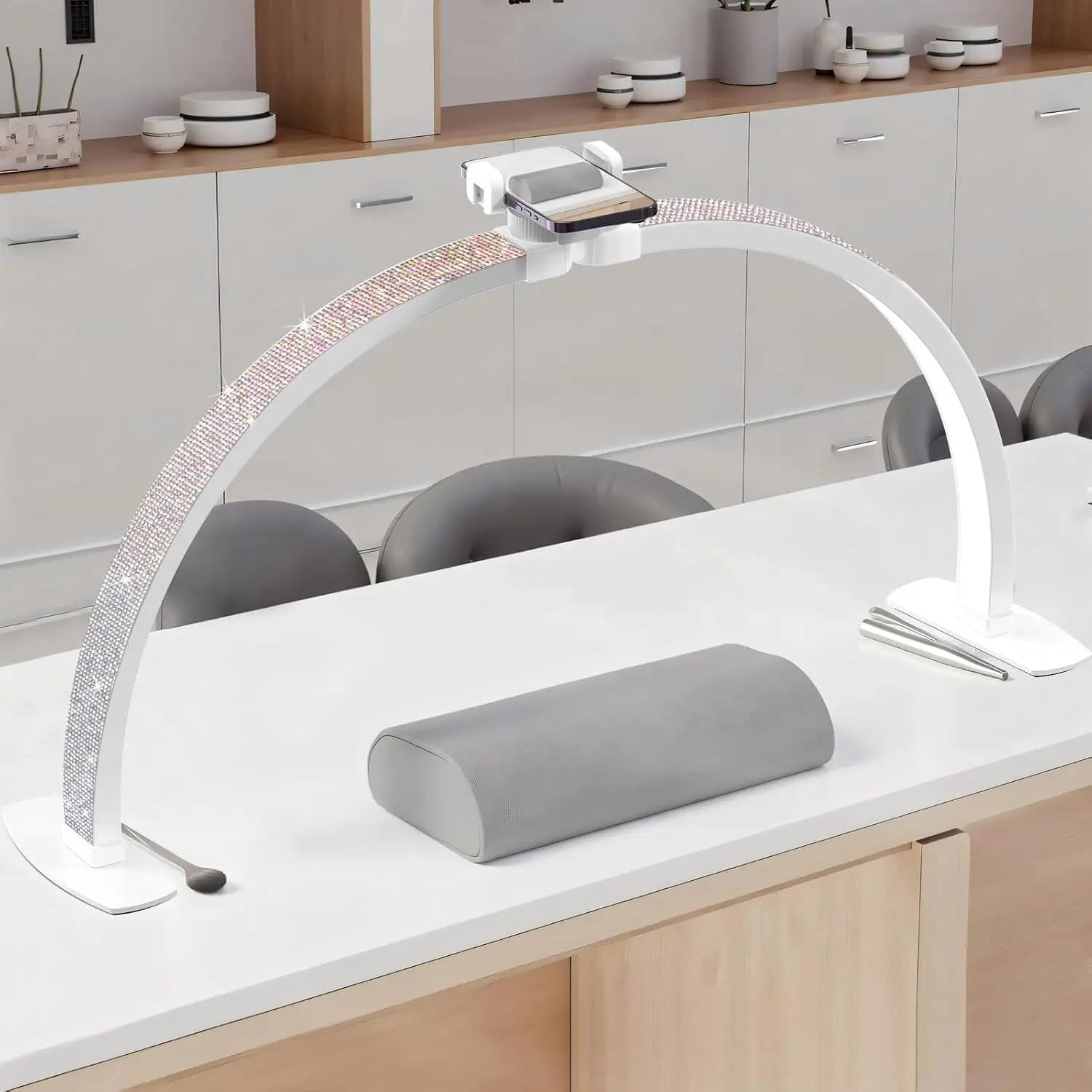 

29" Foldable Half Moon Nail Lamp with Phone Holder, 4700lm Dimmable LED Arc Light for Manicure, Salon & Content Creation