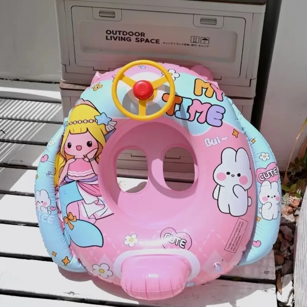 Water Inflatable Swimming Float Cartoon Design with Seat Pool Float with Steering Wheel Floating Seat Swimming Ring Children