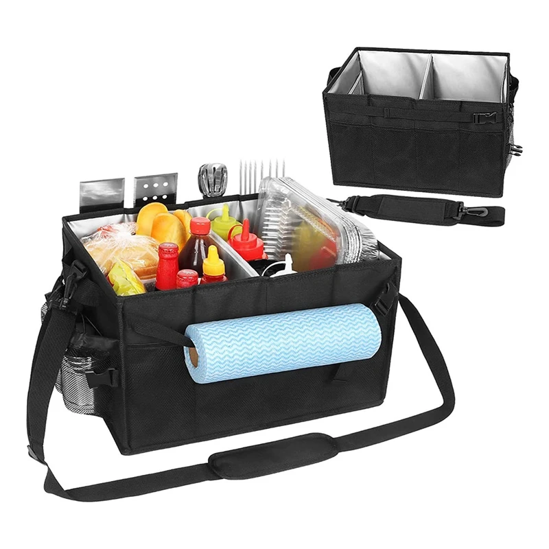 Grill And Picnic Caddy, Equipped With Paper Towel Holder, Condiments, Barbecue Utensils, Plate, Easy Carry Griddle