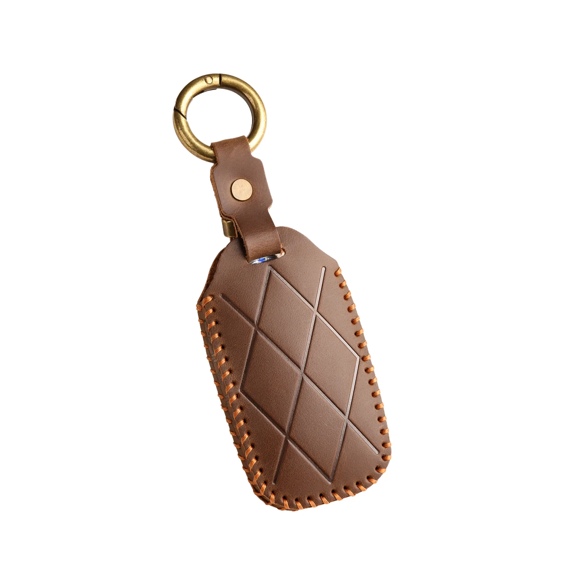Genuine Leather Key Cover for Genesis GV60 GV70 GV80 GV90, Retro Style Full Protection Case with Metal Ring ，5-8 Buttons - view 6