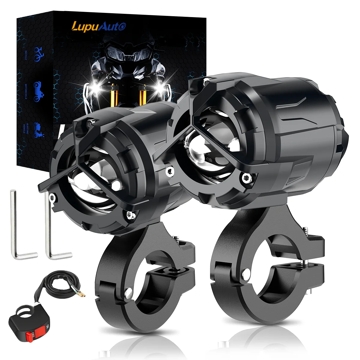 2Pcs Motorcycle Headlight LED Light 6000K Moto Driving Fog Spot Head Light Lamp ATV Driving Foglight Auxiliary Spotlight