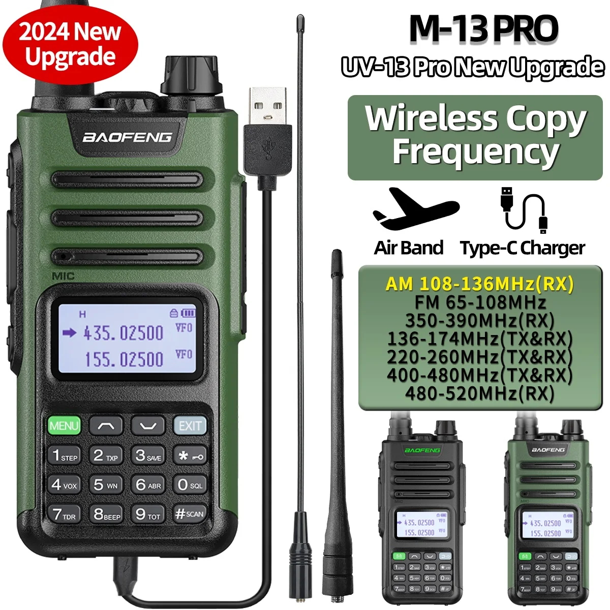 Baofeng M-13 Pro Air Band Walkie Talkie Wireless Copy Frequency NOAA Long Range Type-C High Power UV-5R UV-K6 Ham Two Way Radio