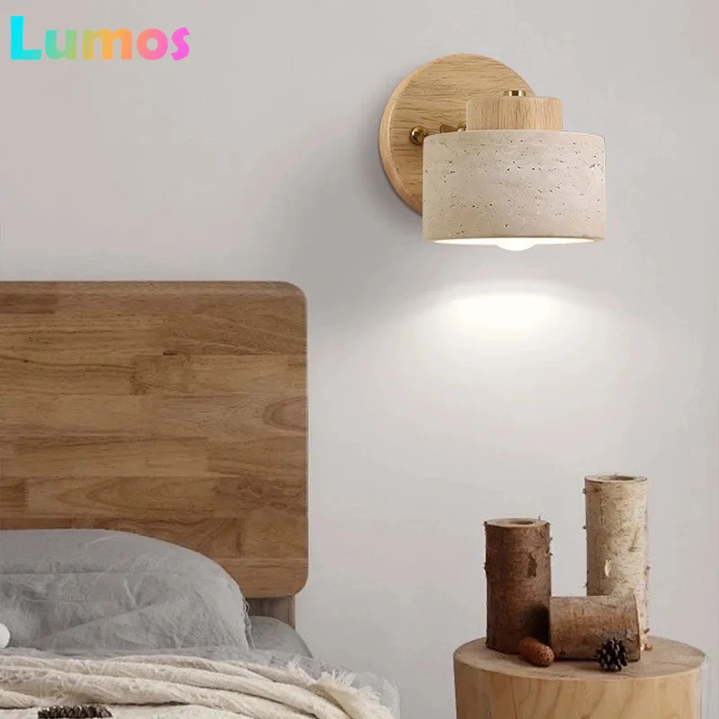 

PF Yellow Cave Stone Japanese-Style Wabi-Sabi Bedroom Bedside , Retro Homestay Study, Rotatable Wall Lamp With Switch F