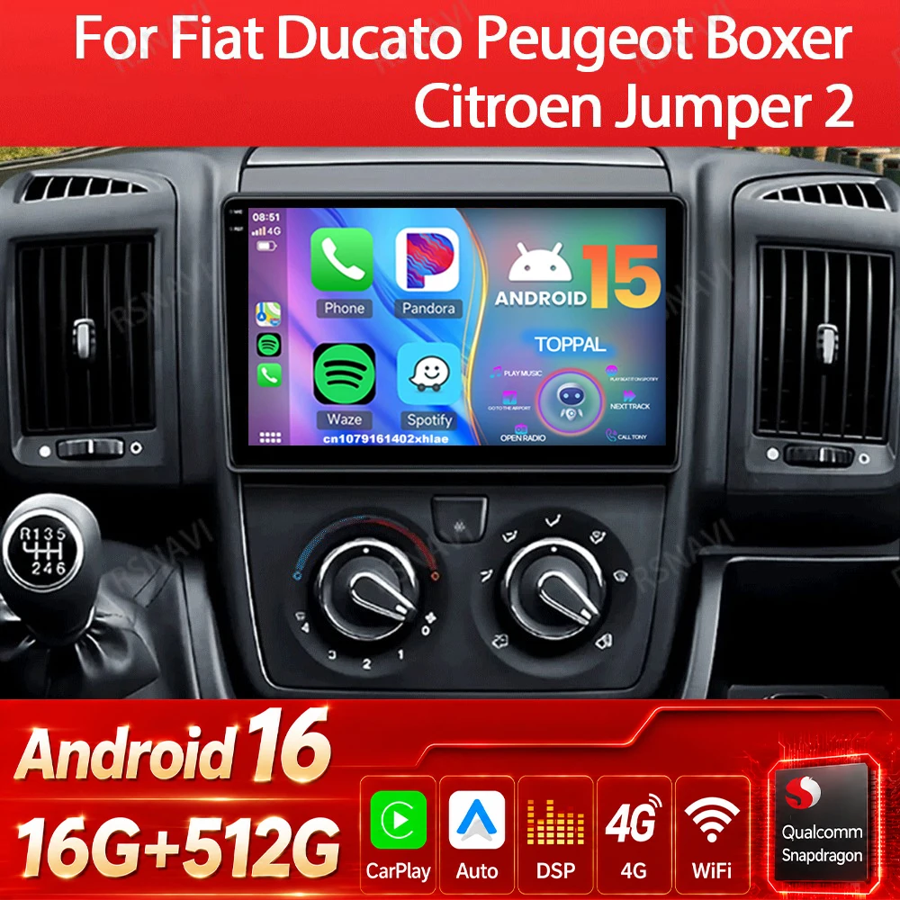 Android 16 Carplay Auto For Fiat Ducato 2007 - 2015 Citroen Jumper Peugeot Boxer 2011 - 2015