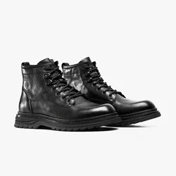 Desai Brand Men Boots Winter Cowboy Full Grain Genuine Leather Military Men Motorcycle Shoes Casual Work Fashion High Quality