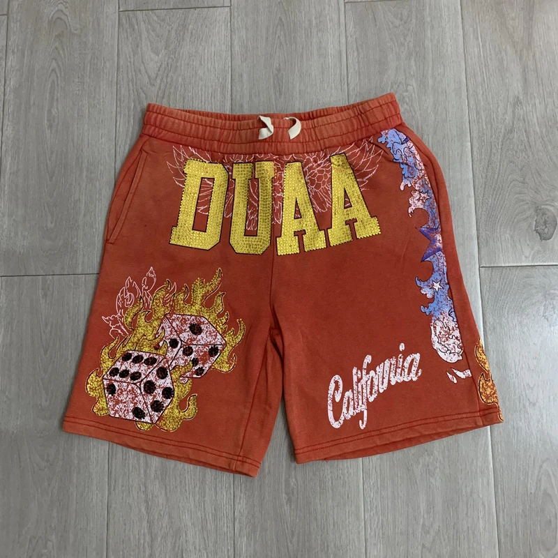 New Spring Summer Casual High-quality Rhinestone Cotton Duaa Shorts Men Women Hip-hop Trend Brand Pants