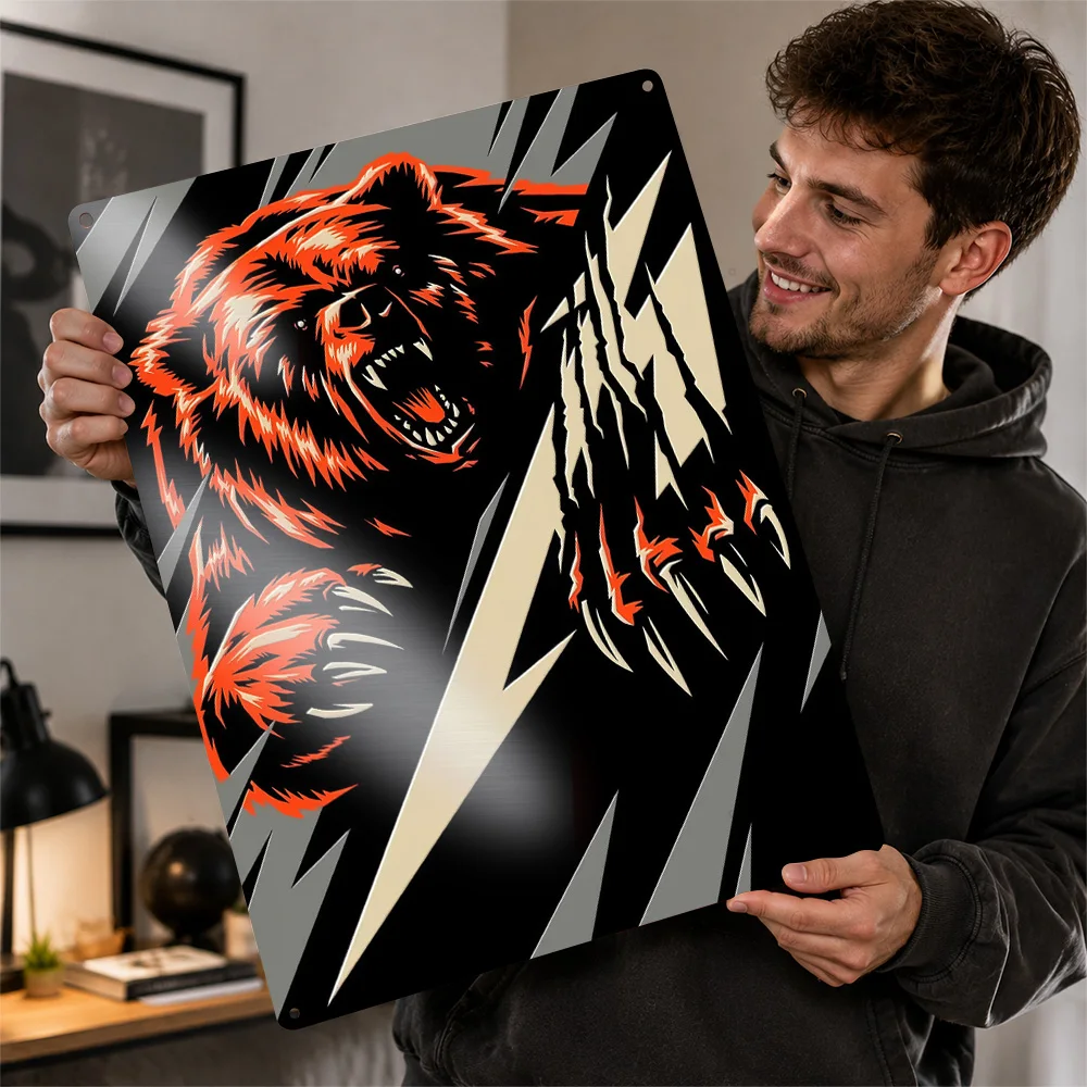 Metallica Roaring Bear Textured Metal Poster Graphic Wall Art For Music Studio Personalized Aluminum Sign Band Fan Gift Idea