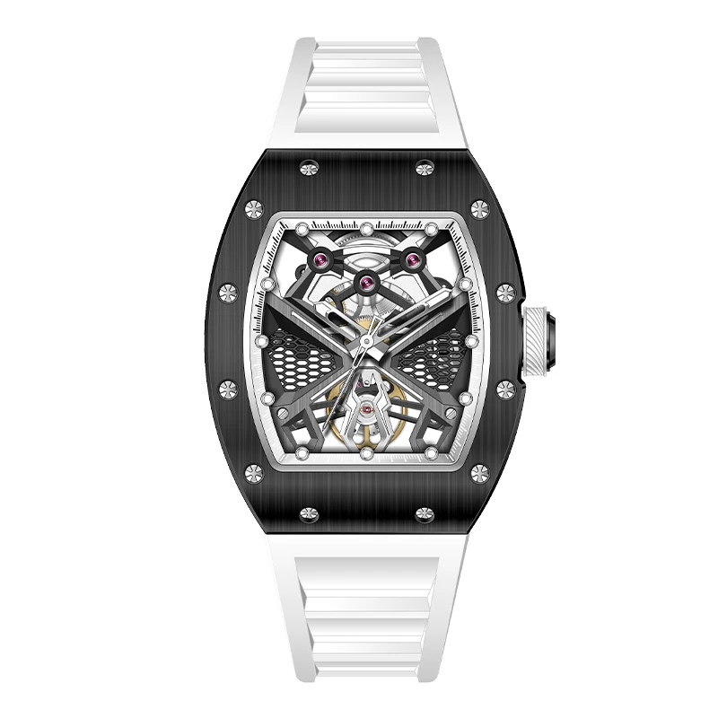 Luxury Mens Mechanical Watches Automatic Watch Sport Graffiti Dial Luminous Hand Silicone Band WristWatch Relogio Masculino