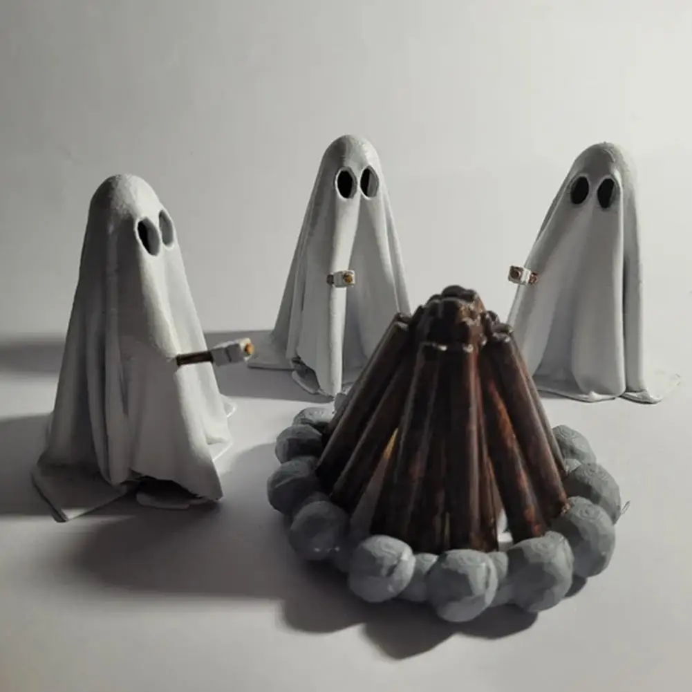 Playful Halloween Decor Spooky Halloween Mini Ghost Campfire Decoration Cute Ghost Statue Set for Coffee Table for Home for Home