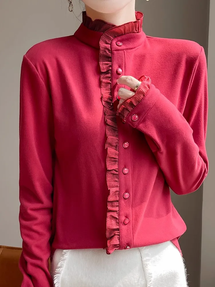 가을 겨울 양면 벨벳 스탠드 칼라 여성 슬림핏 따뜻한 탑 아우터웨어