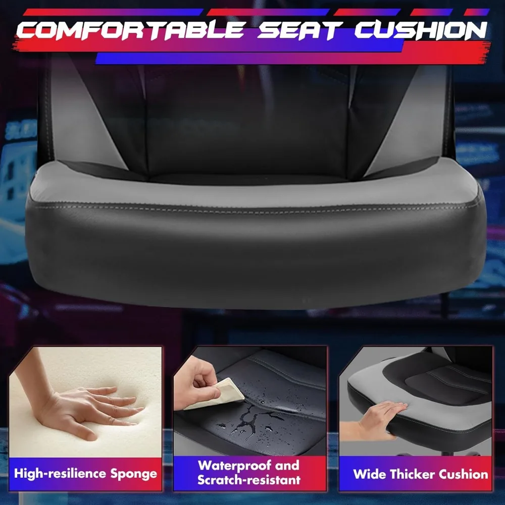 كرسي مكتب ألعاب الكمبيوتر Sweetcrispy - جلد PU مريح مع دعم قطني مريح، مكتب دوار قابل لضبط الارتفاع مع Fli #5