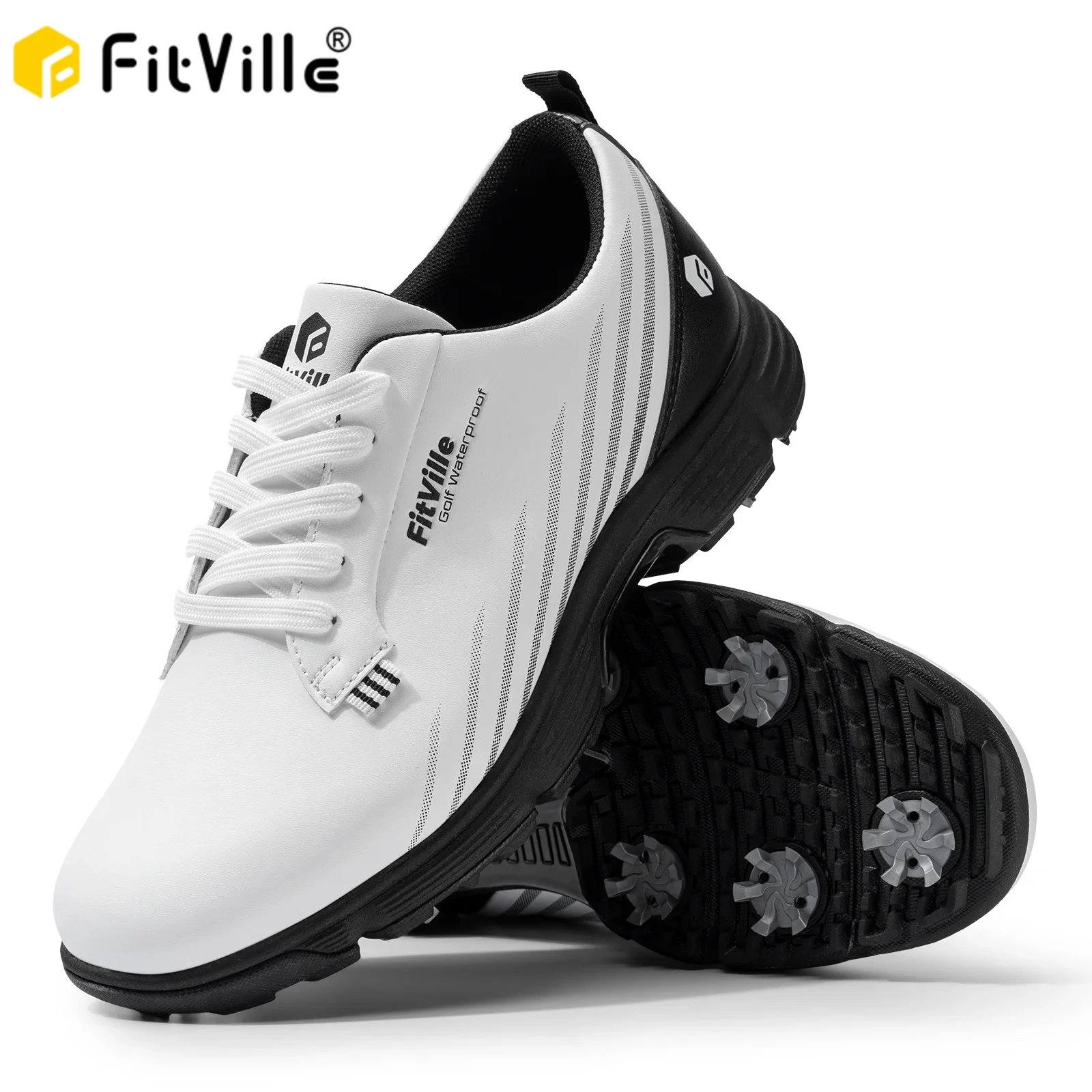 FitVille  Men's Golf Shoes Comfortable Lightweight  Spiked Extra Shoes Cushioning  for Flat Feet Arch Fit Heel Pain Relief