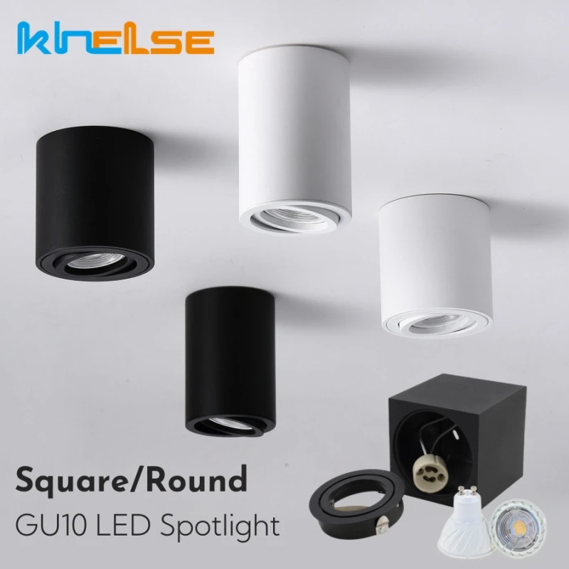 GU10 Surface Mounted LED Downlight Mounting Frame Round/Square Ceiling Bracket Replaceable Bulb Bedroom Spotlight Holder Fitting