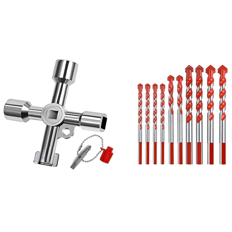 

New1set 4 в 1 метровый ящик для ключей газовый ключ для открывания шкафа электрического шкафа и 10 шт. сверл для кирпичной кладки набор