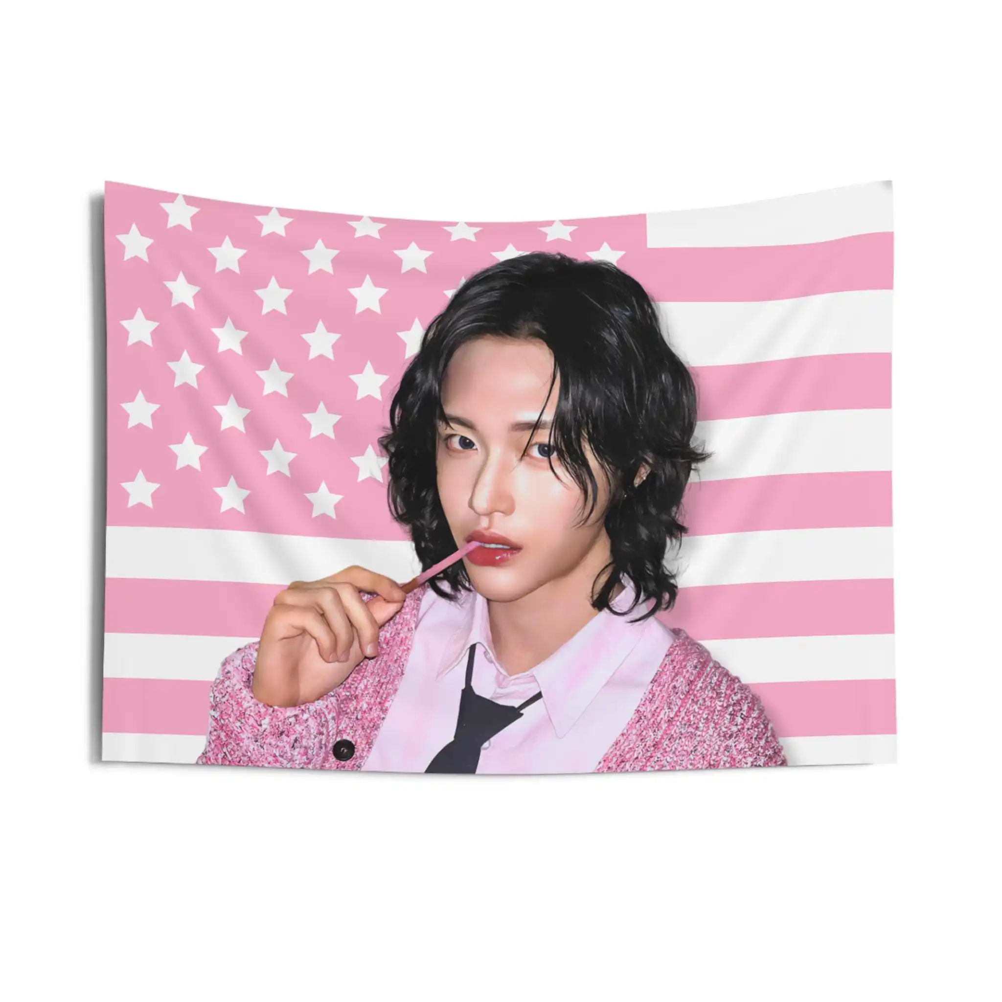 K-pop Painting Tapestry, Pink American Flag, Idol Wall Hanging for Dorm Bedroom Living Room, Music Party Decor & Ideal Fans Gift