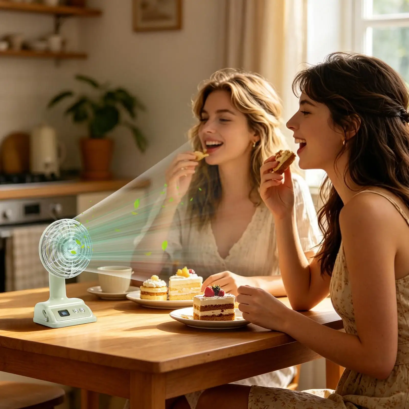 Vintage Desktop Fan 1200mAh 90 Degree tilt Adjustable Mini Rechargeable Fan 100 Gear Speed for Home/Office/Student/Gift