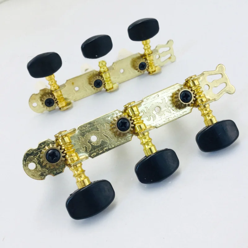 

Классические колки для настройки гитары, позолоченные, 3 линейных колки, черные круглые пластиковые колонки, 3-в-1 гитарные головки