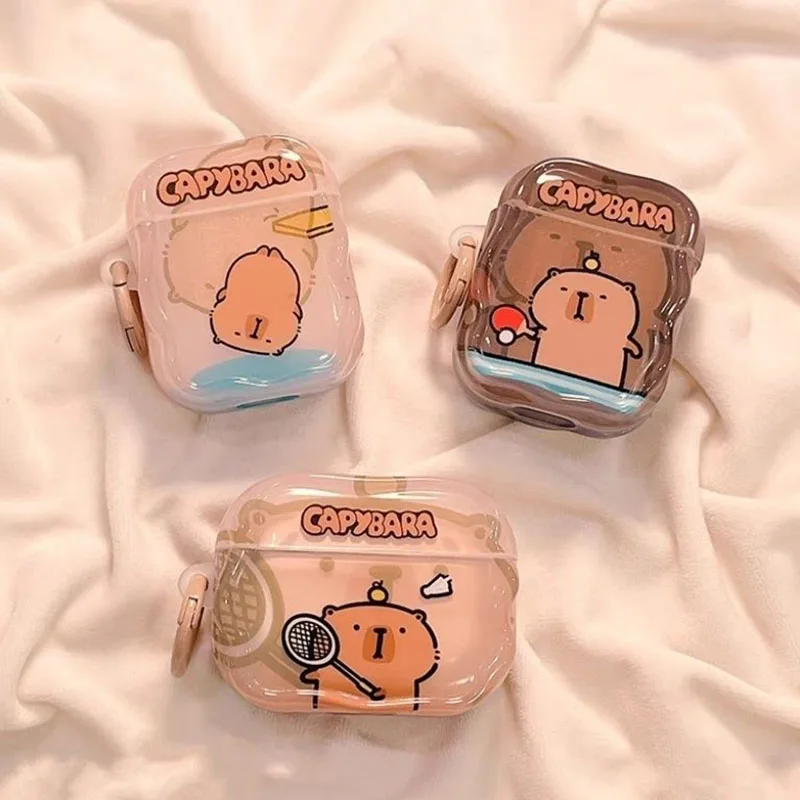 New Miniso Physical Culture Capybara  Airpods Pro Case Cartoon Airpods 1 2 3 Cute Anime Protectuve Covers Couple Toys Girl Gifts