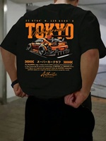 Tokyo Underground Men's Graphic T-Shirt Black Orange Supercar Print Authentic Streetwear JDM Culture Cotton Tee Comfortable