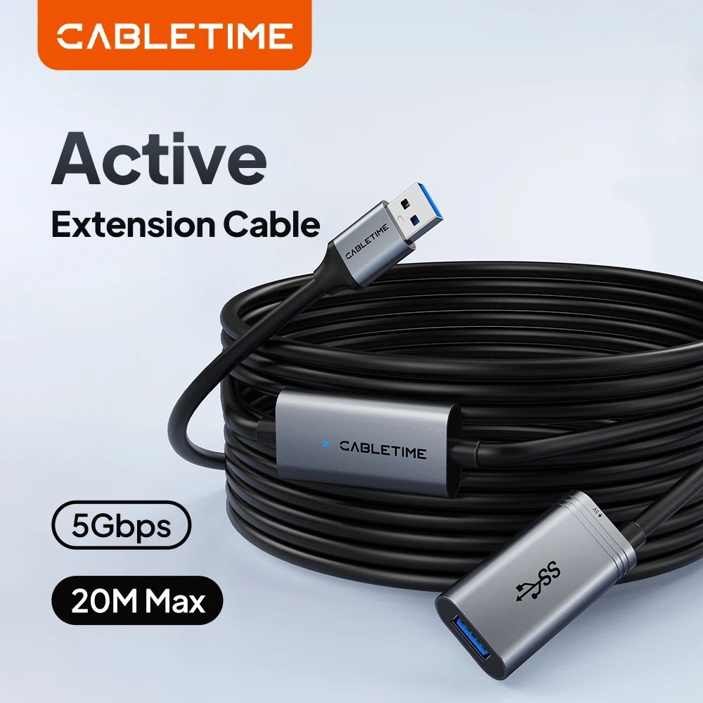 

CABLETIME USB 3.0 Active Extension Cable Male to Female Amplified 5m/10m/15m/20m High-Speed External Cord for PC TV Connectivity