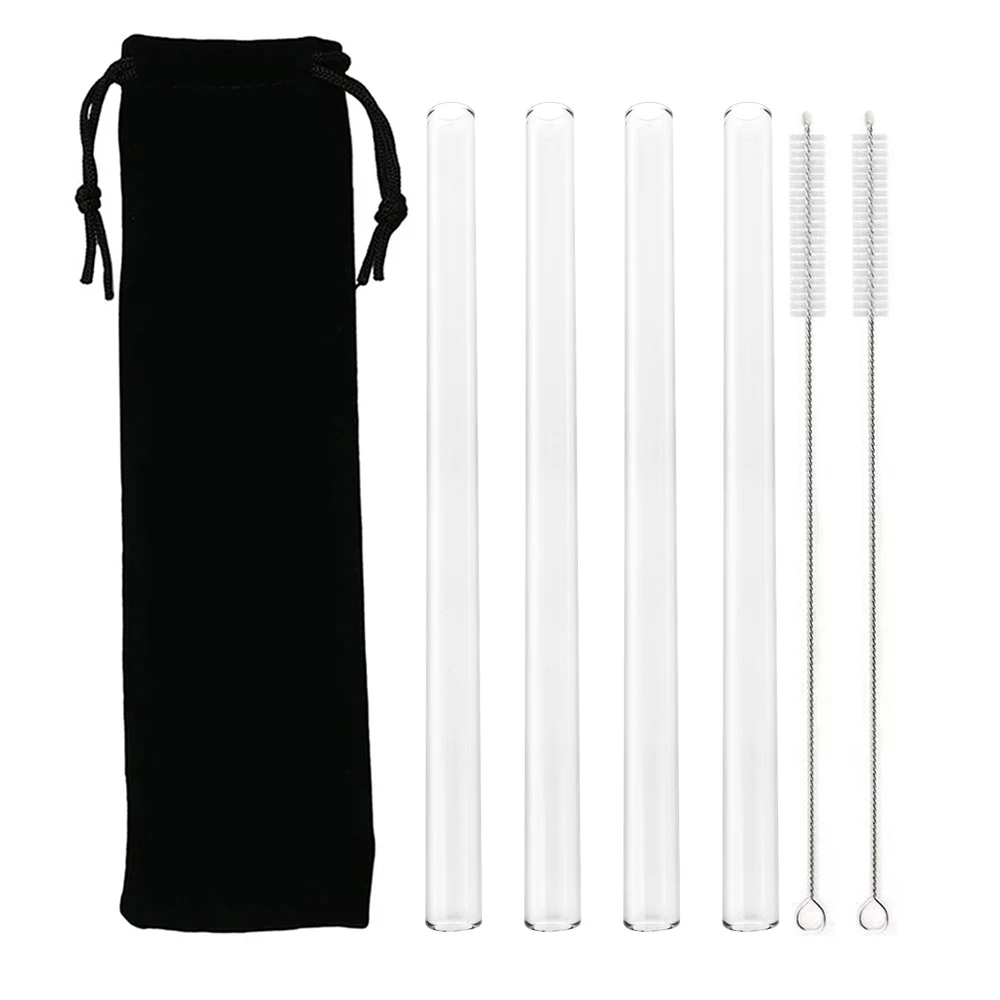 

4Pcs Reusable Glass Drinking Straws Creative Milk Straws Sturdy Straight Boba 200*12mm Straw Cleaning Brush Bar Party Accessory