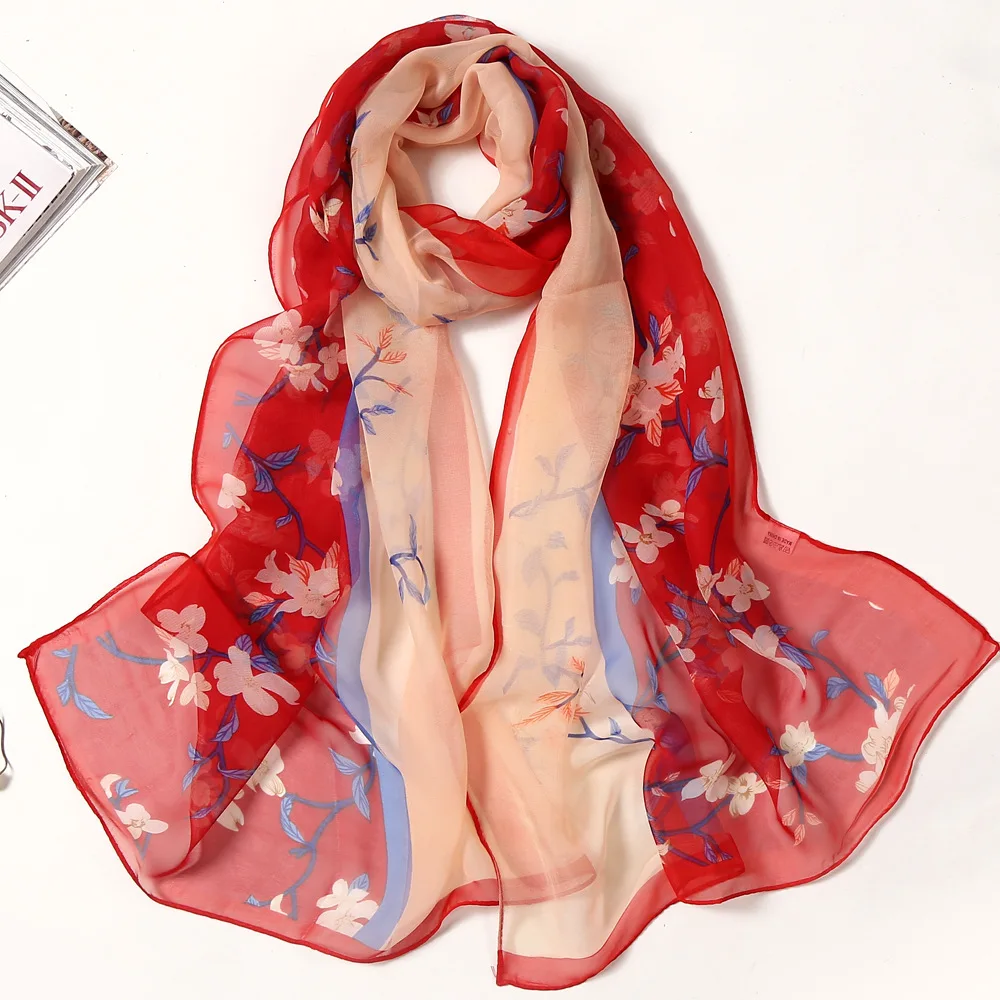 Creatività Two-tone Flower scialle lungo Chiffon Georgette Women Fashion Wraps Bandana sciarpa di seta Foulard elegante fazzoletto da collo Hijab