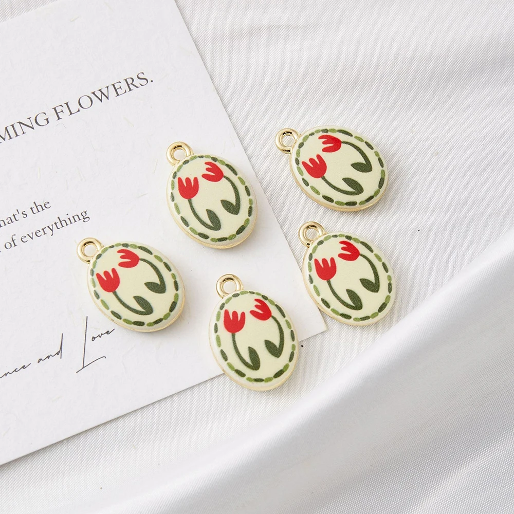 100pcs Mix Color Alloy Painted double-sided Flowers Tulips Pendant Charms For Jewelry Making DIY Necklace Bracelet Accessories