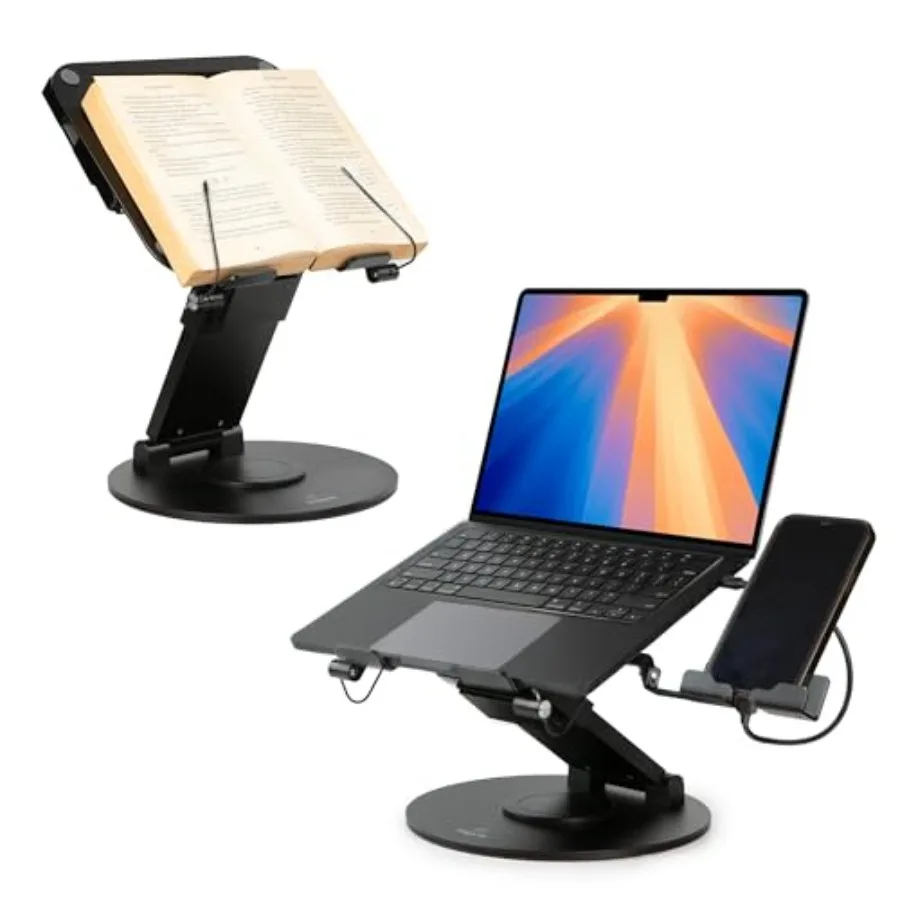 

3-in-1 Adjustable Laptop Stand, Book Stand, and Phone Holder - 360° Rotating Display for All Laptops - 2 21" Height for Ergonom