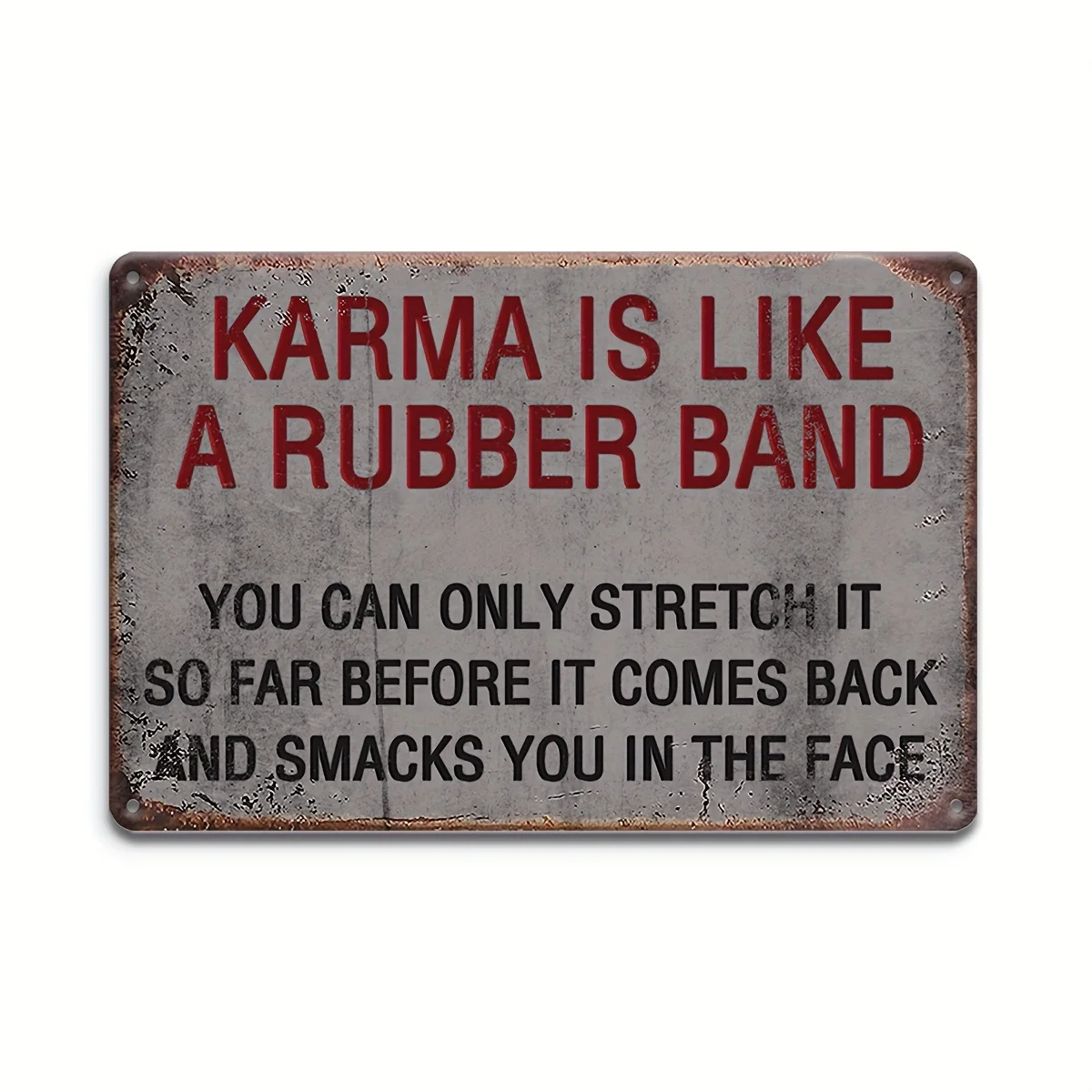 Vintage Karma Gummiband-Metallschild – rustikale Wanddekoration aus Eisen mit humorvollem Zitat, perfekt für Zuhause, Bar, Café, Garage, Männer
