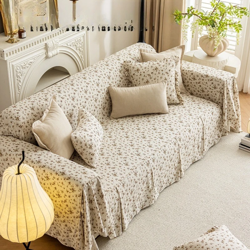 American Pastoral Sofa Throw, 3D Jacquard Full Wrap Slipcover, All-season Universal Sectional Sofa Protective Towel