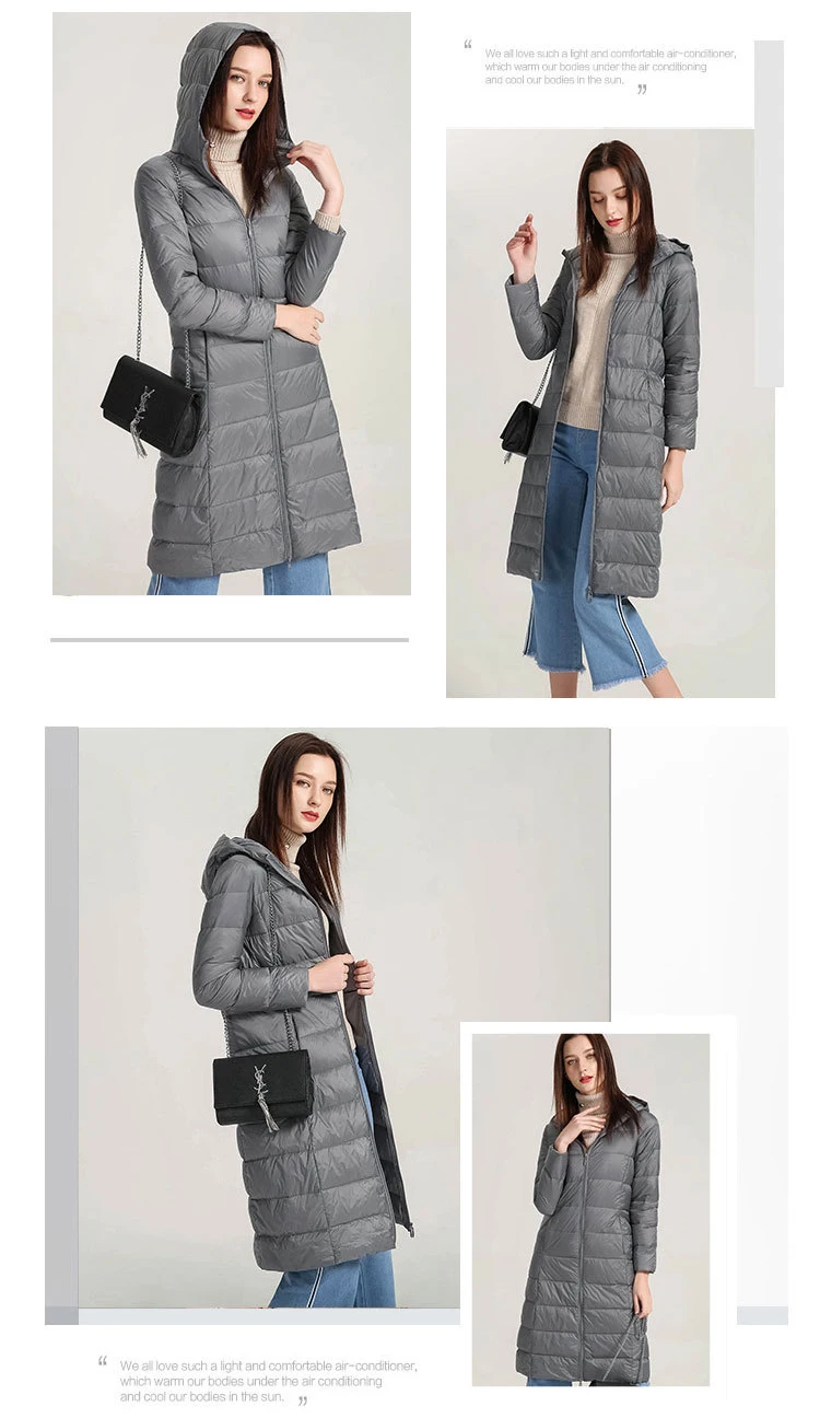 Schinteon Women Ultralight White Duck Down Long Jacket with Hood Casual Slim Autumn Winter Outwear 2026 New