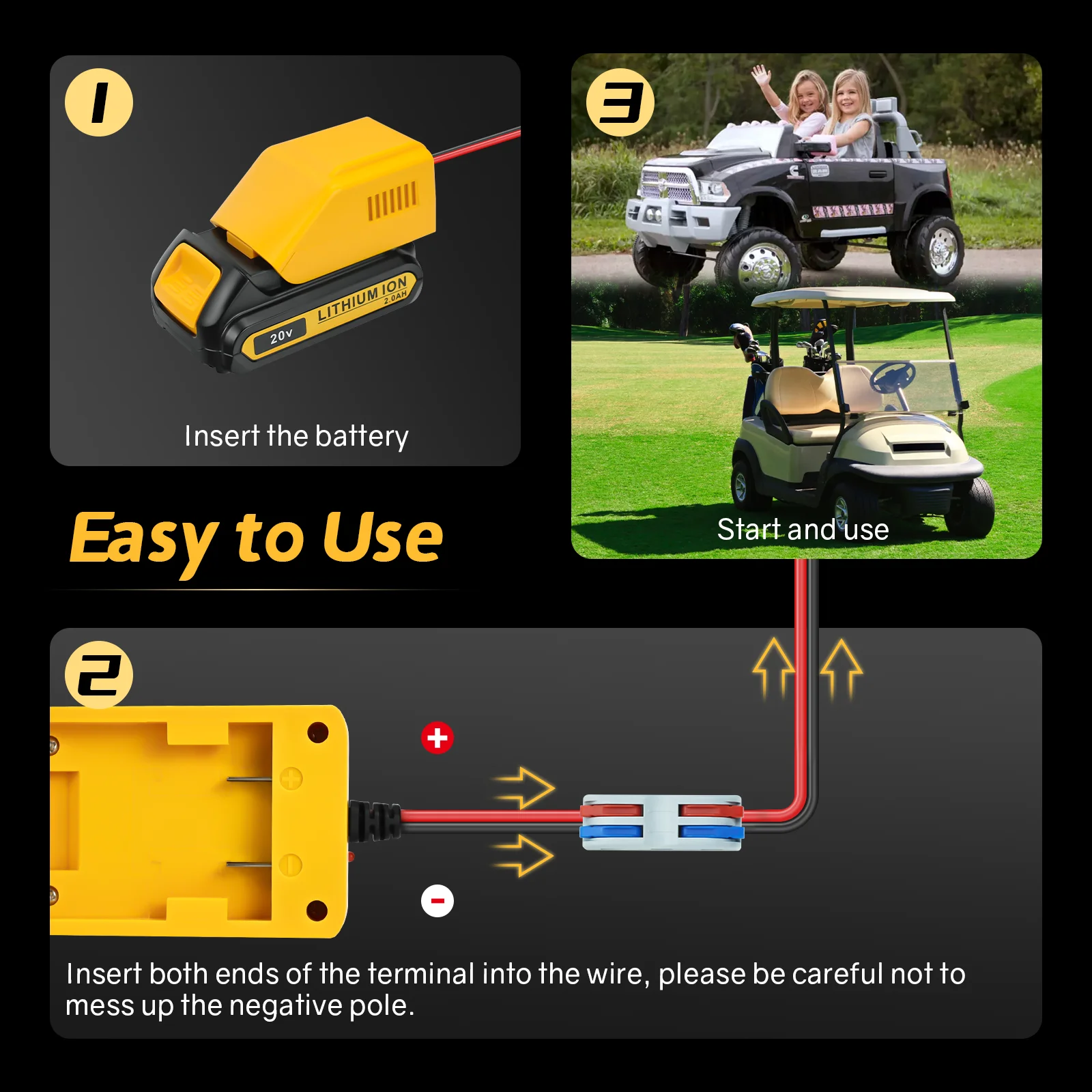 Adaptor untuk adaptor DIY baterai Dewalt 20V, konverter Step Down 20V ke 12V, adaptor Otomatis Buck Boost Converte 20V ke 12V (baterai tidak termasuk)