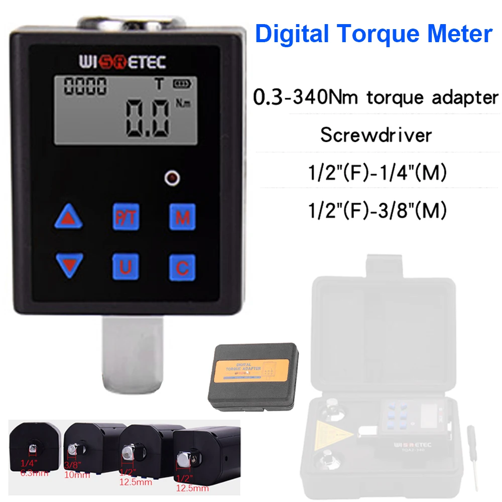 Digital Torque Wrench 0.3-340 Nm Adjustable Torque Meter Adapter Professional Electronic Torque Wrench Inspection Repair Tools