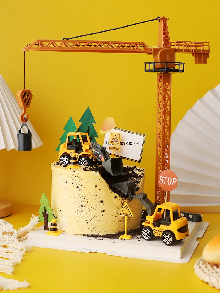 Big Crane Tractor Construction Birthday Cake Decor Vehicle Topper Party Construction Party One Year Birthday Boy 1st Baby Shower