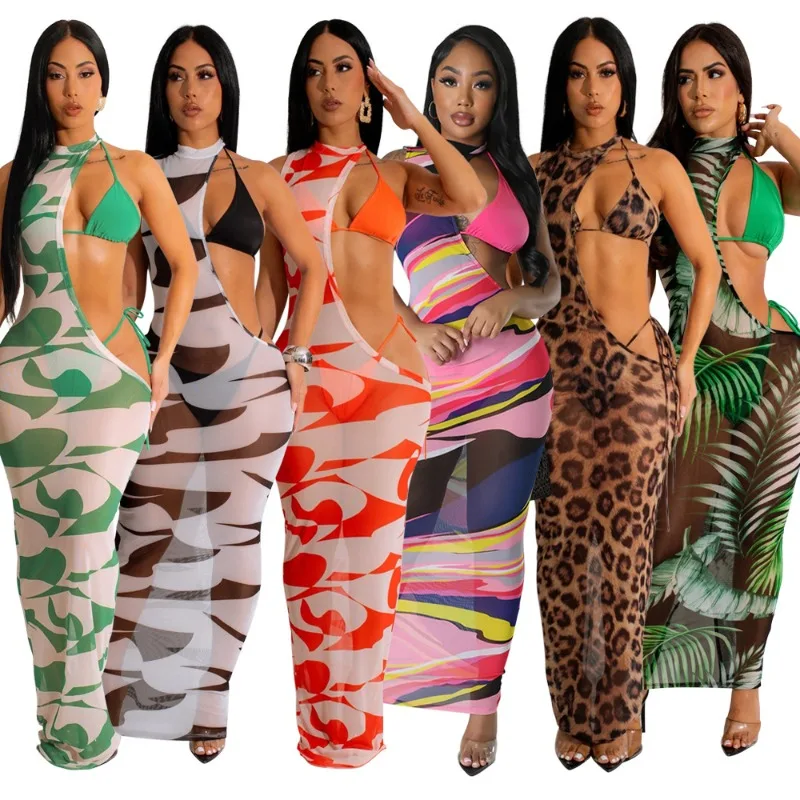 

Dress Three-piece Set Women's Summer Printed Asymmetrical Mesh New Comfortable Minimalist Casual Fashionable Elegant Distinctive